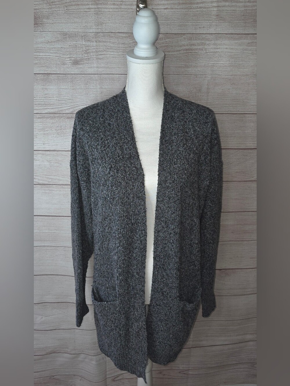 Chloe + Jasmine Open-Front Gray Knit Cardigan Sweater Size XL